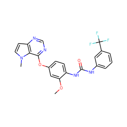 COc1cc(Oc2ncnc3ccn(C)c23)ccc1NC(=O)Nc1cccc(C(F)(F)F)c1 ZINC000064503890