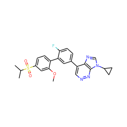 COc1cc(S(=O)(=O)C(C)C)ccc1-c1cc(-c2cnnc3c2ncn3C2CC2)ccc1F ZINC000149993271