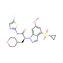 COc1cc(S(=O)(=O)C2CC2)c2cnn([C@@H](CC3CCOCC3)C(=O)Nc3ncc(F)s3)c2c1 ZINC000137706148