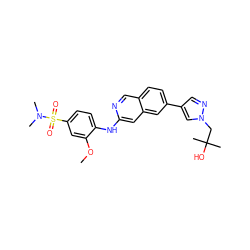 COc1cc(S(=O)(=O)N(C)C)ccc1Nc1cc2cc(-c3cnn(CC(C)(C)O)c3)ccc2cn1 ZINC000207717390