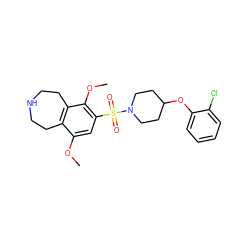 COc1cc(S(=O)(=O)N2CCC(Oc3ccccc3Cl)CC2)c(OC)c2c1CCNCC2 ZINC000040951263