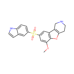COc1cc(S(=O)(=O)c2ccc3[nH]ccc3c2)cc2c3c(oc12)CCNC3 ZINC000143512540
