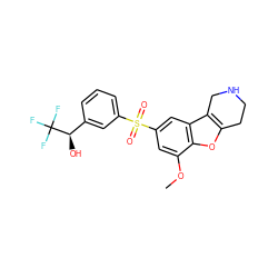 COc1cc(S(=O)(=O)c2cccc([C@@H](O)C(F)(F)F)c2)cc2c3c(oc12)CCNC3 ZINC000147580351