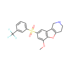 COc1cc(S(=O)(=O)c2cccc(C(F)(F)F)c2)cc2c3c(oc12)CCNC3 ZINC000147926192
