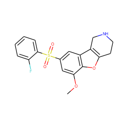 COc1cc(S(=O)(=O)c2ccccc2F)cc2c3c(oc12)CCNC3 ZINC000147535878
