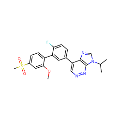 COc1cc(S(C)(=O)=O)ccc1-c1cc(-c2cnnc3c2ncn3C(C)C)ccc1F ZINC000150120861