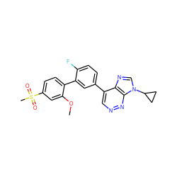 COc1cc(S(C)(=O)=O)ccc1-c1cc(-c2cnnc3c2ncn3C2CC2)ccc1F ZINC000149986236