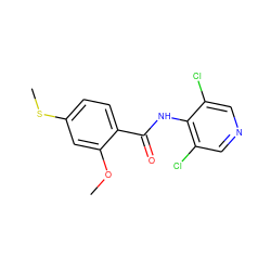 COc1cc(SC)ccc1C(=O)Nc1c(Cl)cncc1Cl ZINC000003335207