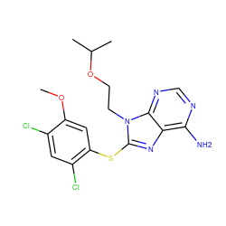 COc1cc(Sc2nc3c(N)ncnc3n2CCOC(C)C)c(Cl)cc1Cl ZINC000013642810