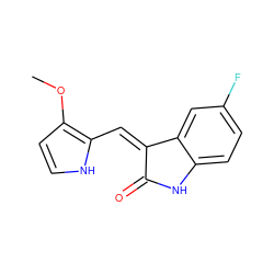 COc1cc[nH]c1/C=C1\C(=O)Nc2ccc(F)cc21 ZINC000013478420