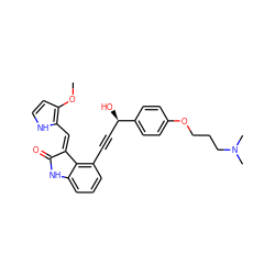 COc1cc[nH]c1/C=C1\C(=O)Nc2cccc(C#C[C@@H](O)c3ccc(OCCCN(C)C)cc3)c21 ZINC000028888144