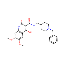 COc1cc2[nH]c(=O)c(C(=O)NCC3CCN(Cc4ccccc4)CC3)c(O)c2cc1OC ZINC000169312693