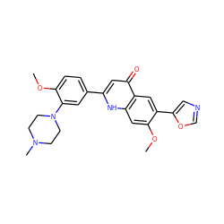 COc1cc2[nH]c(-c3ccc(OC)c(N4CCN(C)CC4)c3)cc(=O)c2cc1-c1cnco1 ZINC000013487600