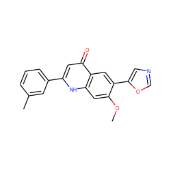 COc1cc2[nH]c(-c3cccc(C)c3)cc(=O)c2cc1-c1cnco1 ZINC000013487584