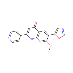 COc1cc2[nH]c(-c3ccncc3)cc(=O)c2cc1-c1cnco1 ZINC000013487578