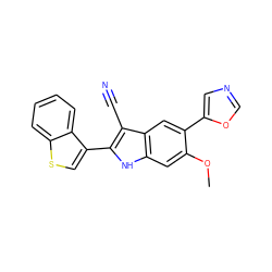 COc1cc2[nH]c(-c3csc4ccccc34)c(C#N)c2cc1-c1cnco1 ZINC000013488739