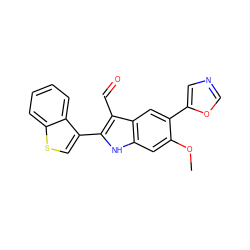 COc1cc2[nH]c(-c3csc4ccccc34)c(C=O)c2cc1-c1cnco1 ZINC000001492372