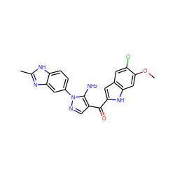 COc1cc2[nH]c(C(=O)c3cnn(-c4ccc5[nH]c(C)nc5c4)c3N)cc2cc1Cl ZINC000150124378