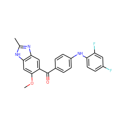 COc1cc2[nH]c(C)nc2cc1C(=O)c1ccc(Nc2ccc(F)cc2F)cc1 ZINC000027181540