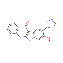 COc1cc2[nH]c(Cc3ccccc3)c(C=O)c2cc1-c1cnco1 ZINC000013488736