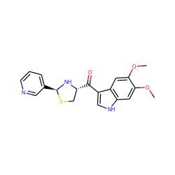 COc1cc2[nH]cc(C(=O)[C@@H]3CS[C@@H](c4cccnc4)N3)c2cc1OC ZINC000013737516