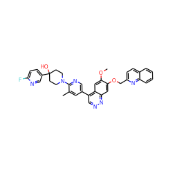 COc1cc2c(-c3cnc(N4CCC(O)(c5ccc(F)nc5)CC4)c(C)c3)cnnc2cc1OCc1ccc2ccccc2n1 ZINC000299871251