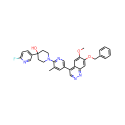 COc1cc2c(-c3cnc(N4CCC(O)(c5ccc(F)nc5)CC4)c(C)c3)cnnc2cc1OCc1ccccc1 ZINC000299863708