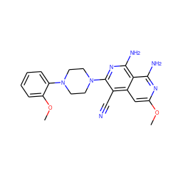 COc1cc2c(C#N)c(N3CCN(c4ccccc4OC)CC3)nc(N)c2c(N)n1 ZINC000012470137