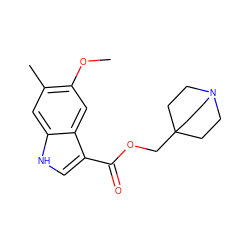 COc1cc2c(C(=O)OCC34CCN(CC3)CC4)c[nH]c2cc1C ZINC001772607100