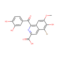 COc1cc2c(C(=O)c3ccc(O)c(O)c3)nc(C(=O)O)cc2c(Br)c1O ZINC000013470142