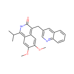 COc1cc2c(C(C)C)[nH]c(=O)c(Cc3cnc4ccccc4c3)c2cc1OC ZINC000169703383