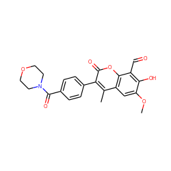 COc1cc2c(C)c(-c3ccc(C(=O)N4CCOCC4)cc3)c(=O)oc2c(C=O)c1O ZINC000221060086