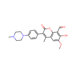 COc1cc2c(C)c(-c3ccc(N4CCN(C)CC4)cc3)c(=O)oc2c(C=O)c1O ZINC000221059902