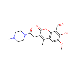 COc1cc2c(C)c(CC(=O)N3CCN(C)CC3)c(=O)oc2c(C=O)c1O ZINC000165117988