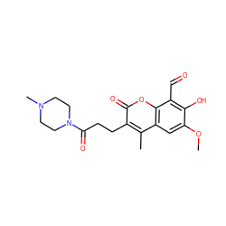 COc1cc2c(C)c(CCC(=O)N3CCN(C)CC3)c(=O)oc2c(C=O)c1O ZINC000220401258