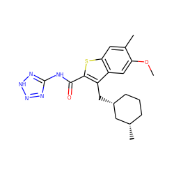 COc1cc2c(C[C@@H]3CCC[C@H](C)C3)c(C(=O)Nc3nn[nH]n3)sc2cc1C ZINC000095565941