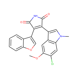 COc1cc2c(C3=C(c4coc5ccccc45)C(=O)NC3=O)cn(C)c2cc1Cl ZINC000040936959