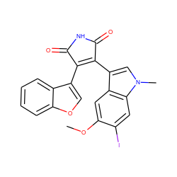 COc1cc2c(C3=C(c4coc5ccccc45)C(=O)NC3=O)cn(C)c2cc1I ZINC000040420292