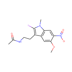 COc1cc2c(CCNC(C)=O)c(I)n(C)c2cc1[N+](=O)[O-] ZINC000013473200