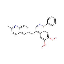 COc1cc2c(Cc3ccc4nc(C)ccc4c3)cnc(-c3ccccc3)c2cc1OC ZINC000145144554