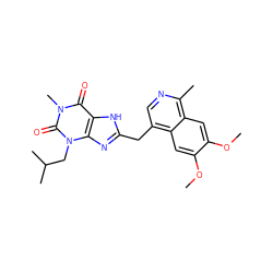 COc1cc2c(Cc3nc4c([nH]3)c(=O)n(C)c(=O)n4CC(C)C)cnc(C)c2cc1OC ZINC000000593198