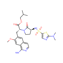 COc1cc2c(N)nccc2cc1C[C@H](C(=O)OCC(C)C)N1CC[C@H](NS(=O)(=O)c2cnc(N(C)C)s2)C1=O ZINC000142598059