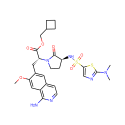 COc1cc2c(N)nccc2cc1C[C@H](C(=O)OCC1CCC1)N1CC[C@H](NS(=O)(=O)c2cnc(N(C)C)s2)C1=O ZINC000142581432