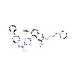 COc1cc2c(N3CCN(/C(S)=N\c4ccc(-c5ccccc5)nc4)CC3)c(C#N)cnc2cc1OCCCN1CCCCC1 ZINC000100057601