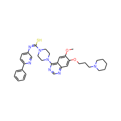 COc1cc2c(N3CCN(/C(S)=N\c4ccc(-c5ccccc5)nc4)CC3)ncnc2cc1OCCCN1CCCCC1 ZINC000100057627