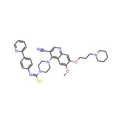 COc1cc2c(N3CCN(/C(S)=N\c4ccc(-c5ccccn5)cc4)CC3)c(C#N)cnc2cc1OCCCN1CCCCC1 ZINC000042202377