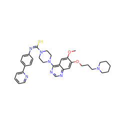 COc1cc2c(N3CCN(/C(S)=N\c4ccc(-c5ccccn5)cc4)CC3)ncnc2cc1OCCCN1CCCCC1 ZINC000100057635