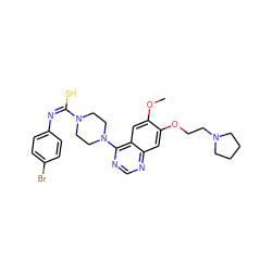 COc1cc2c(N3CCN(/C(S)=N\c4ccc(Br)cc4)CC3)ncnc2cc1OCCN1CCCC1 ZINC000049769953