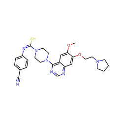 COc1cc2c(N3CCN(/C(S)=N\c4ccc(C#N)cc4)CC3)ncnc2cc1OCCN1CCCC1 ZINC000049807226