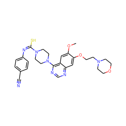 COc1cc2c(N3CCN(/C(S)=N\c4ccc(C#N)cc4)CC3)ncnc2cc1OCCN1CCOCC1 ZINC000101017788